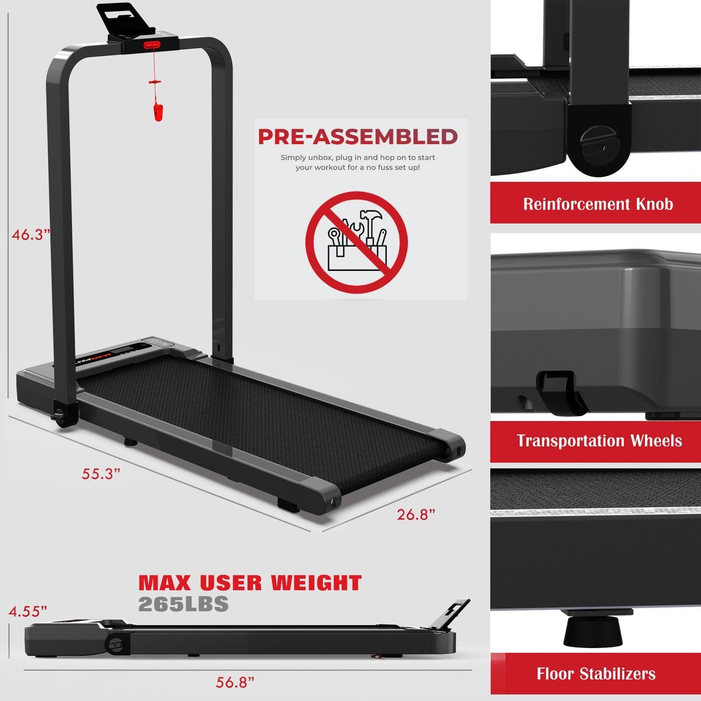 Tapis roulant de marche avec accoudoirs 2,5 CV